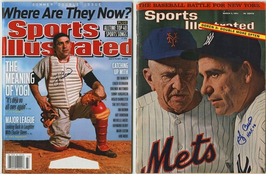 Lot of (2) Yogi Berra Autographed Sports Illustrated Magazines (JSA)